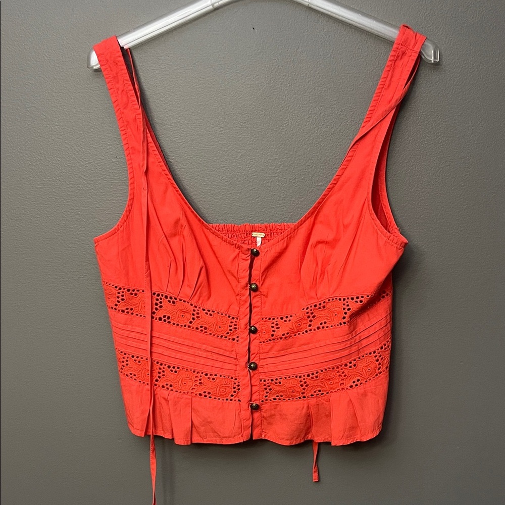 Free People Coral Button-Front Blouse